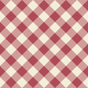 LARGE-Christmas diagonal Gingham-Dusty red & cream