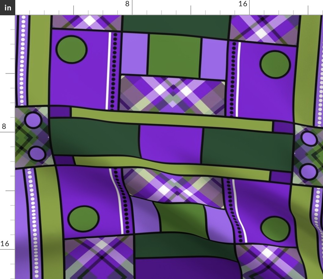 Lavender and Sage Geometric Diamond Plaid (black lines mirror repeat)