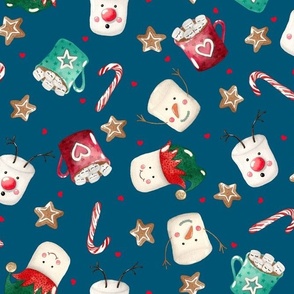 LARGE-Fun Christmas Marshmallows on blue