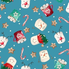 LARGE-Fun Christmas Marshmallows on dusty blue