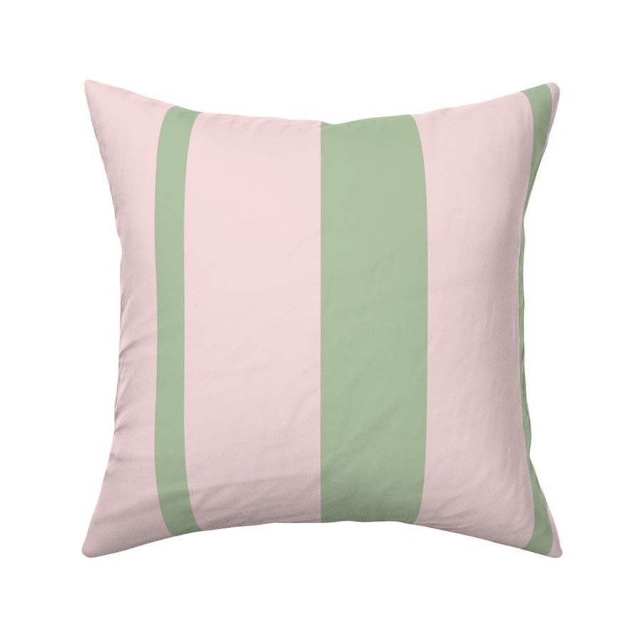 Large Stripes Solid Sage green on Light pink 12 inch repeat