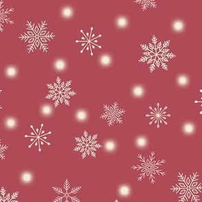 MEDIUM-Christmas Snowflakes & Lights-Dusty red