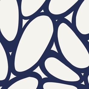 Pebbles – Bold and Modern Organic Shapes, Chalk White and Navy Blue (Large scale)