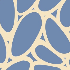 Pebbles – Bold and Modern Abstract Shapes, Denim Blue and Ecru (Large scale)