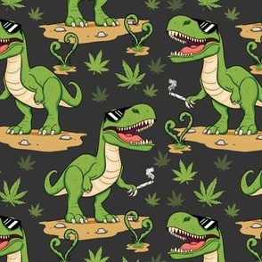 cool funny cannabis t-rex  gray medium scale