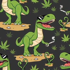 cool funny cannabis t-rex  gray large scale