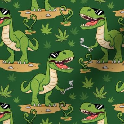 cool funny cannabis t-rex  green medium scale