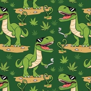 cool funny cannabis t-rex  green medium scale