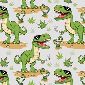 cool funny cannabis t-rex  light gray medium scale