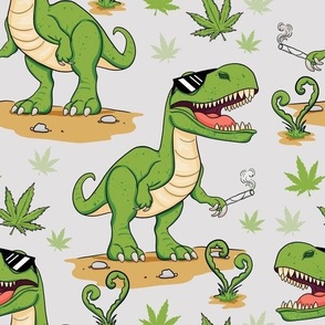 cool funny cannabis t-rex  light gray large scale