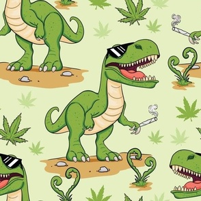 cool funny cannabis t-rex  light green large scale