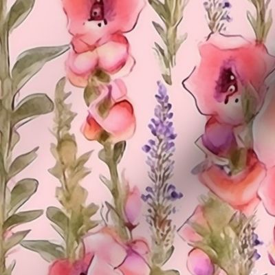 Delphiniums and Lavender Watercolour Study