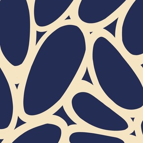 Pebbles – Bold and Modern Organic Shapes, Navy Blue and Champagne (Large scale)