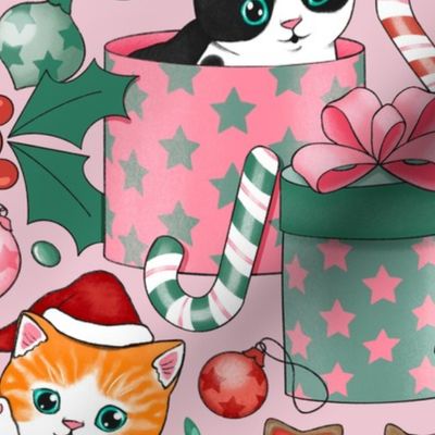 Cute Christmas Kittens - on dusty pink 
