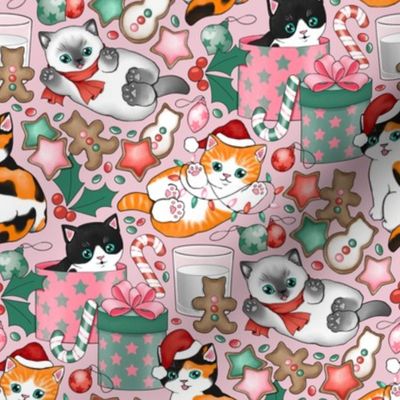 Cute Christmas Kittens - on dusty pink, small 