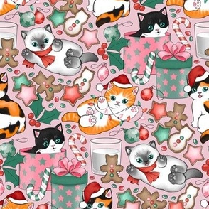 Cute Christmas Kittens - on dusty pink, small 