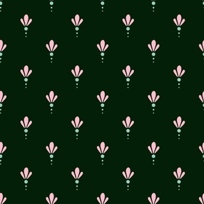 Christmas Stylized Snowdrops - Crimson Green - Dark Green BG