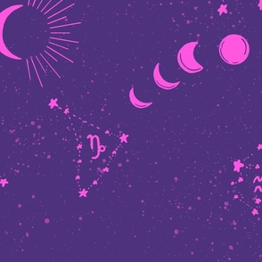 Witchy Nights |  Celestial Zodiac Sky | Purple and pink