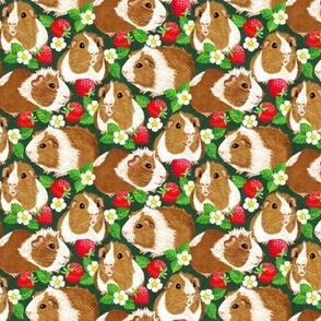 The Sweetest Guinea Pigs with Summer Strawberries on Dark Green Extra Small