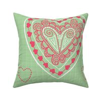 Large - Hearts a Flutter Magenta Pink on Celadon Green Check