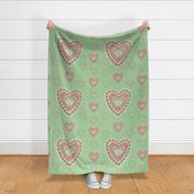 Large - Hearts a Flutter Magenta Pink on Celadon Green Check