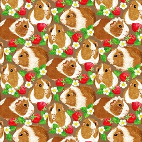 The Sweetest Guinea Pigs with Summer Strawberries on Earth Brown Medium