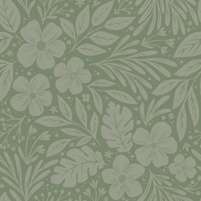 Dark and Moody Floral - green - medium large scale