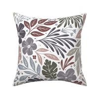 Dark and Moody floral - multi  light - blush pink, sage green, dusky lavender on white - medium large scale