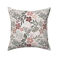 Moody floral - light multi - blush pink, sage green on white - smaller scale