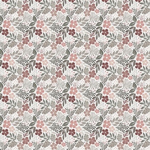 Dark and Moody Floral - blush pink, sage green on white - small micro scale