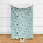 FABRIC:treat yo self-aqua-withcat-18x21