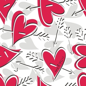 red and gray hearts with arrows