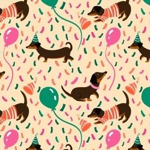 Dachshund birthday party with confetti yellow