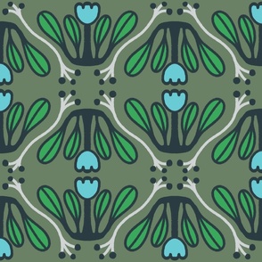 bold geometric floral tulips - greens and cyans