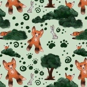 Cute foxes print green (small print)