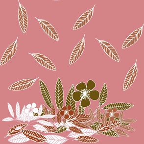 Pink Christmas leaves and flowers