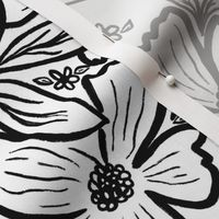 Black and White  Hand Drawn Floral  in  Shell Pattern 12x12 Large