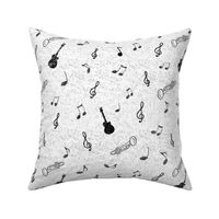 Music, Notes, Concert, Guitar, Trumpet, Instruments, Black, White, JG_Anchor_Designs, jganchordesigns