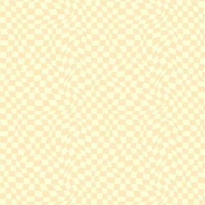 Pale lemon yellow twirly wavy checkerboard, optical checks