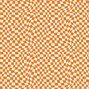 Retro orange twirlywavy checkerboard, optical checks
