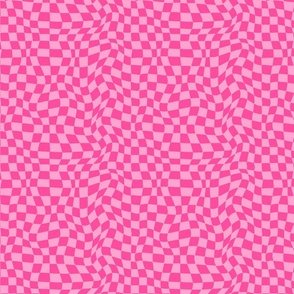 Pink fuscia twirly wavy checkerboard, optical checks, abstract checks