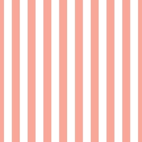 Merry Bright Pastel Peach and White Vertical 1 inch Beach Hut Stripe 