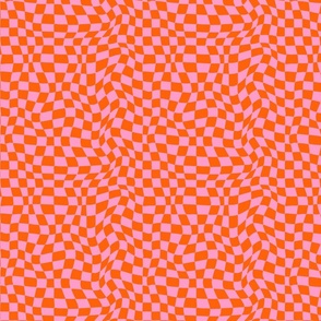 Orange and pink twirly checkerboard, optical checks