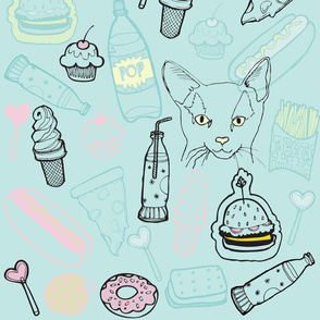 WALLPAPER: treat yo self-aqua-withcat-18x21