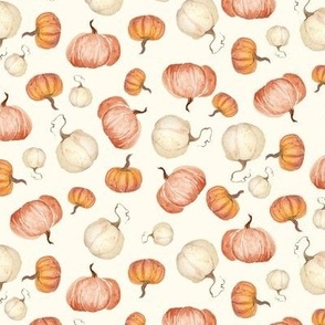 6" Watercolor Pumpkin Toss Orange and White in Cream by Audrey Jeanne
