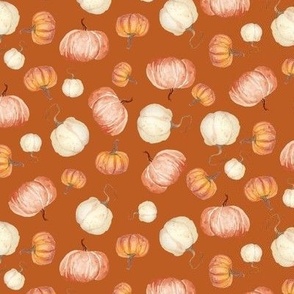 6" Watercolor Pumpkin Toss Orange and White in Burnt Orange by Audrey Jeanne