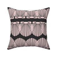 Overlapping scallop  shells in pink on black