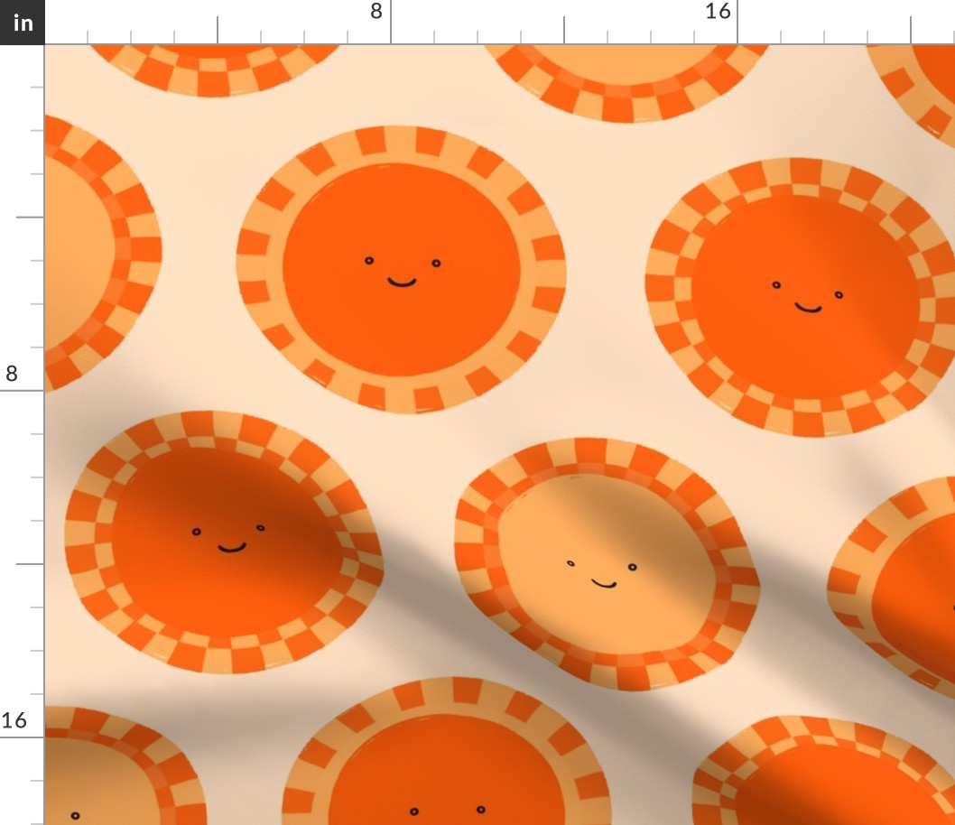Orange sun faces, sun face, happy face, Skies above, Large scale