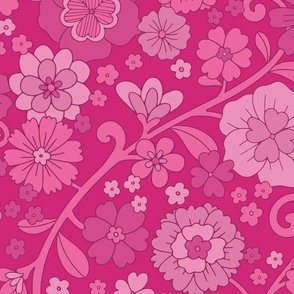 Bright Pink Groovy Florals | Large Scale | 24 inch repeat