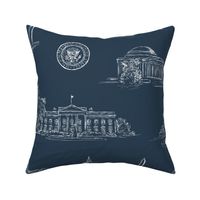 Washington DC Toile Design for Wallpaper & Fabric - Ivory on Navy Blue